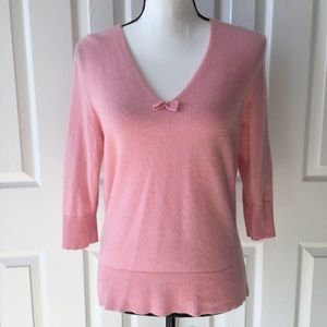 Ann Taylor Cashmere sweater Barbie Pink bow v neck